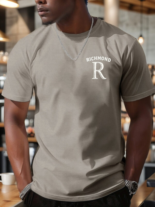 Men's RICHMOND Bold Uppercase Letter Print T-Shirt - Black with White Graphic, Casual Short Sleeve Round Neck Summer Tee, Regular Fit, Machine Washable, Casual Attire, Smooth Fabric Shirt - Image 5