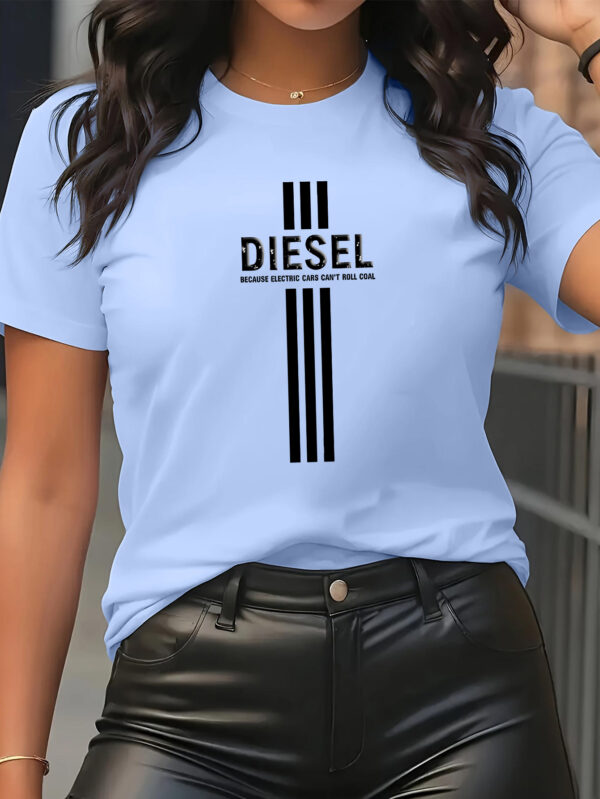Women'S Casual Crew Neck T-Shirt with Bold "DIESEL" Letter Print - Soft Polyester Blend, Short Sleeve, Regular Fit, Sizes S-XXL, Multiple Colors Available, Allseason Top | Bold Letter Print | Comfortable - Image 8