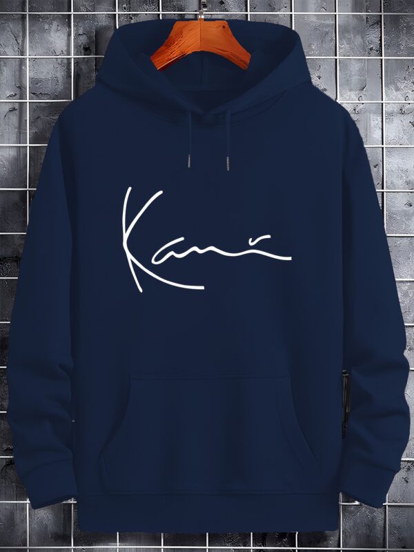 Men's Casual Hoodie with Inspirational 'Kane' Cursive Print - Stretch Polyester, Kangaroo Pocket & Adjustable Drawstring Hood - All-Season Comfort Fit Black Pullover Sweatshirt, Functional Front Pocket, Machine Washable Top - Image 3