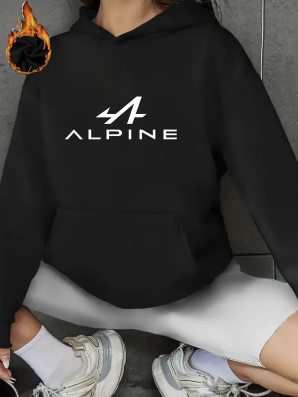 1pc Alpine Graphic Hoodie for Women, Casual Long Sleeve Pullover with Kangaroo Pocket, 100% Polyester Knit Fabric, Slight Stretch, All-Season Hooded Top - Image 5