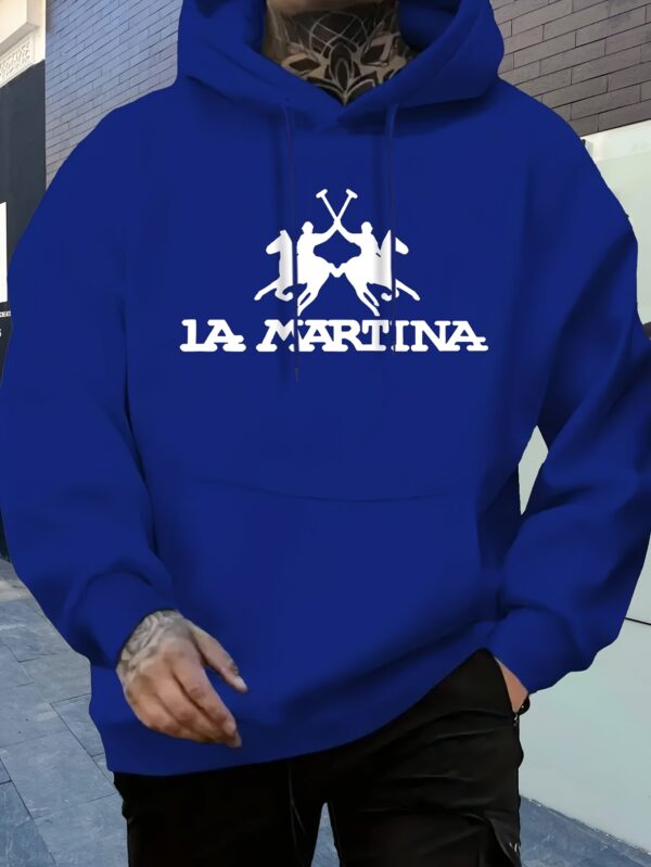 Men'S Casual "La Martina" Graphic Hoodie - Gray, Polyester, Winter-Ready, Regular Fit with Kangaroo Pocket, Hooded Sweatshirt for Sports & Leisur - Image 3