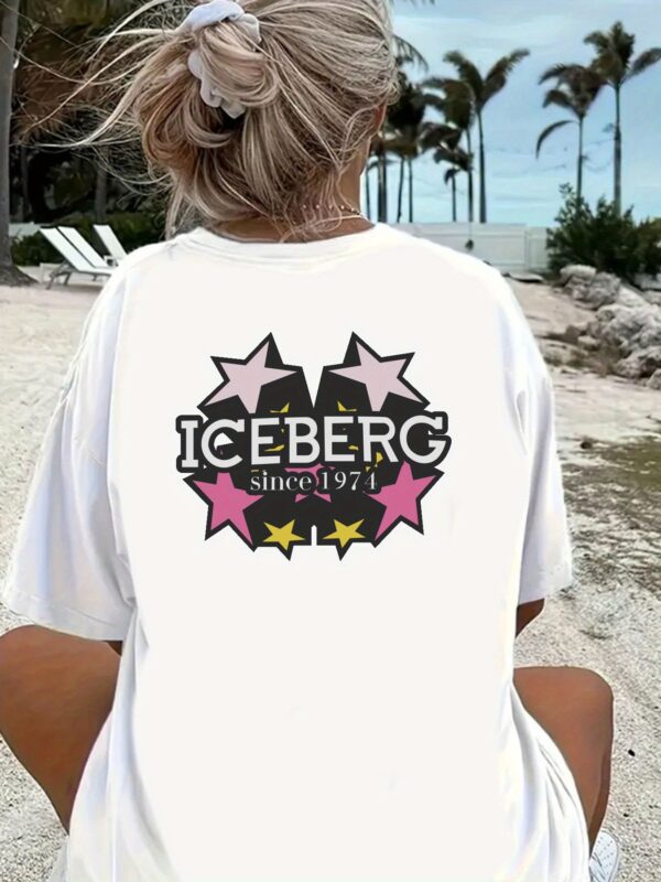 ICEBERG Since 1974 Graphic Tee - Women's Casual Short Sleeve Crewneck T-Shirt, Comfort Fit, White with Pink & Black Star Design, Machine Washable, Spring/Summer/Fall Essential - Image 3