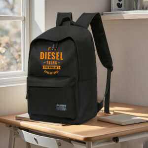 1pc Diesel-Themed Polyester Backpack - Black Laptop Bag with "DIESEL" Print, Adjustable Shoulder Straps & Zipper Closure, Perfect for School, Office, Travel - Ideal Holiday Gift, Backpack for Travel, Office Bag, Playful Design, Durable Zipper Closure