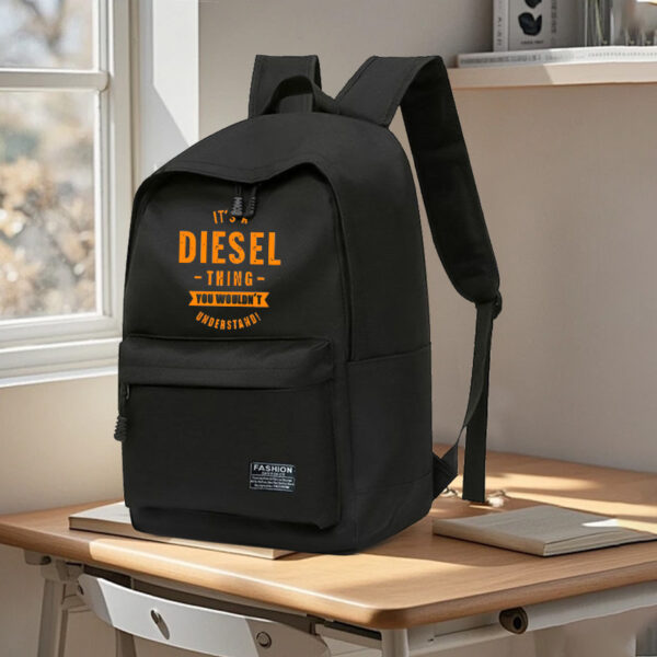 1pc Diesel-Themed Polyester Backpack - Black Laptop Bag with "DIESEL" Print, Adjustable Shoulder Straps & Zipper Closure, Perfect for School, Office, Travel - Ideal Holiday Gift, Backpack for Travel, Office Bag, Playful Design, Durable Zipper Closure