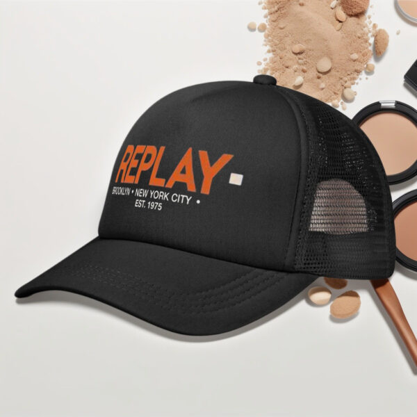 Replay Brooklyn 1975 Baseball Cap - Adjustable, Breathable Mesh Back, Black with Orange Logo, Perfect for Outdoor Activities & Gifts - Image 2