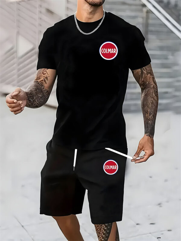 Men'S Summer Casual Sportswear Set with "COLMAR" Print Round Neck T-Shirt and Shorts Outfit, Lightweight Daily Wear for Men