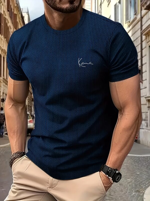 Men'S Casual Crew Neck T-Shirt with Intricate White Print Design - Short Sleeve, Lightweight, Summer Outdoor Wear, Casual Attire|Graphic Tee|Stretchy Fabric