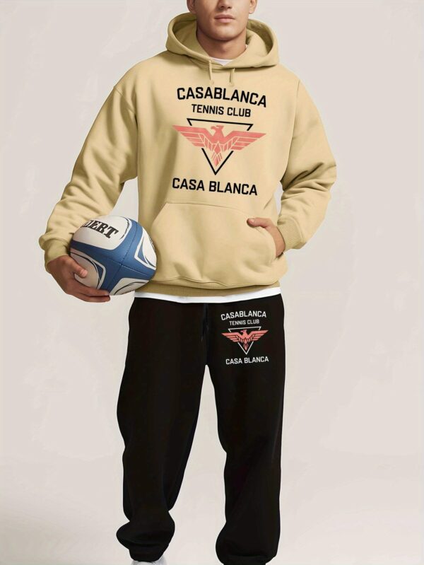 CASA BLANCA Men'S Casual Hooded Sweatshirt Set, Polyester 100%, Long Sleeve, Regular Fit, Slight Stretch, Knit Fabric, Fall/Winter Collection, Trendy Printed Sports Top with Drawstring Suit - Image 10