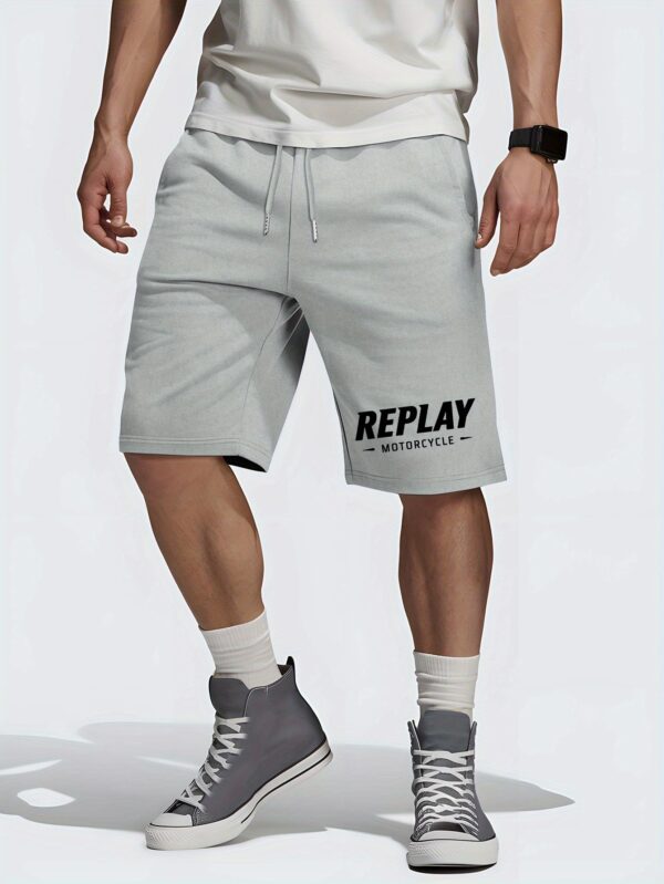 Replay Motorcycle Men's Summer Casual Shorts with Bold "REPLAY" Lettering - Elastic Waistband, Lightweight Breathable Fabric for Outdoor Sports, Beach Vacations & American Streetwear Style, Motorcycle Gear, Sporty Design - Image 3