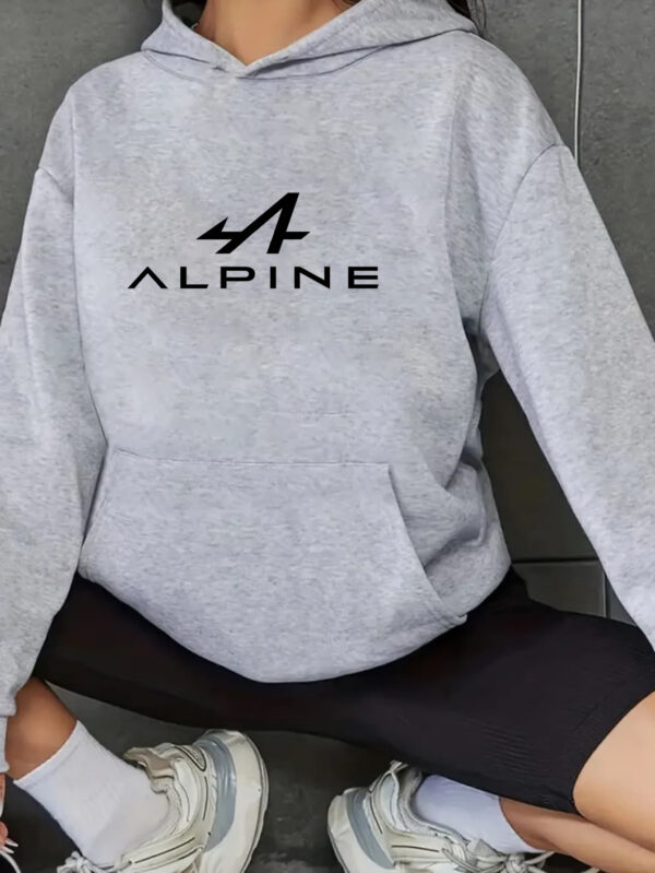 1pc Alpine Graphic Hoodie for Women, Casual Long Sleeve Pullover with Kangaroo Pocket, 100% Polyester Knit Fabric, Slight Stretch, All-Season Hooded Top - Image 6