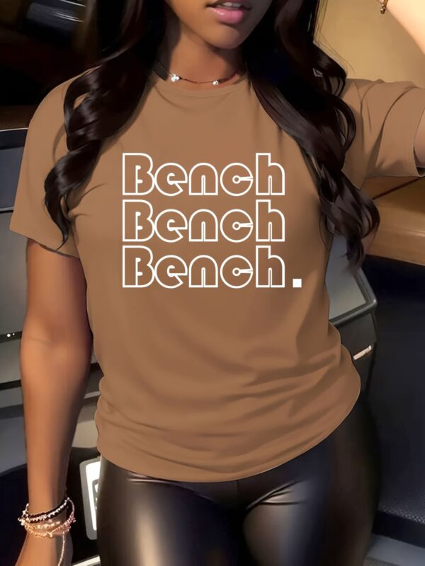 Women'S Casual "BENCH" Letter Print T-Shirt - Short Sleeve Crew Neck, Soft Polyester Fabric, Spring/Summer Fashion Top for Casual Attire, Ladies T Shirt - Image 3