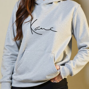 Women's Light Gray Hooded Sweatshirt with "KANE" Letter Print - Casual Long Sleeve Pullover, All-Season Comfort, Front Pocket, Machine Washable, Comfortable Pullover | Durable Fabric