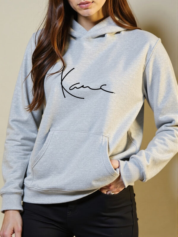 Women's Light Gray Hooded Sweatshirt with "KANE" Letter Print - Casual Long Sleeve Pullover, All-Season Comfort, Front Pocket, Machine Washable, Comfortable Pullover | Durable Fabric