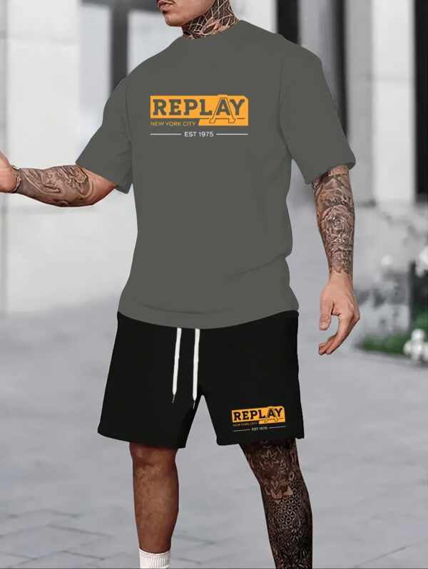 REPLAY New York City Fashion Set - Men'S Black Shorts & White T-Shirt Combo, Casual Sporty Style with Drawstring Waist, Crew Neck, Stretch Fabric, Summer Activewear|Urban Fashion|Polyester Fabri - Image 10