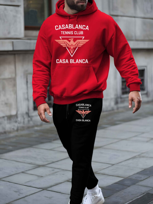 CASA BLANCA Men'S Casual Hooded Sweatshirt Set, Polyester 100%, Long Sleeve, Regular Fit, Slight Stretch, Knit Fabric, Fall/Winter Collection, Trendy Printed Sports Top with Drawstring Suit - Image 3