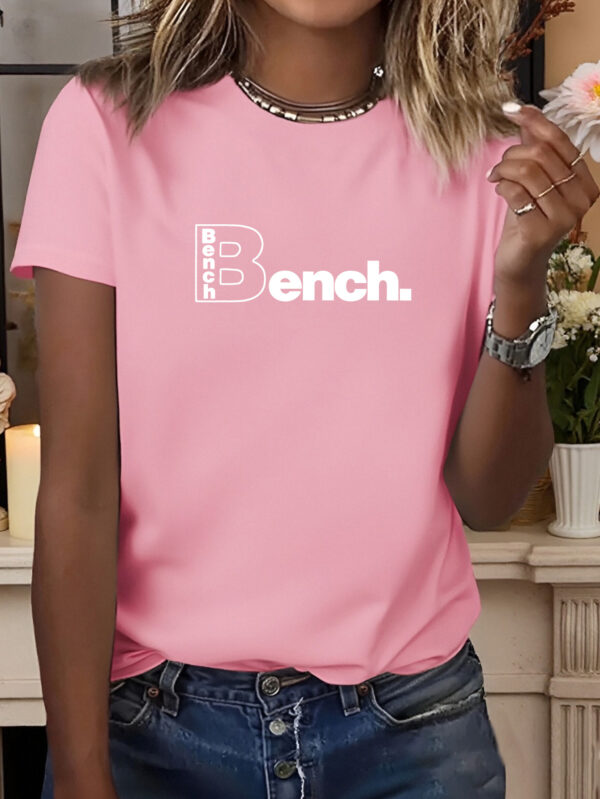 Y2K Women'S Elegant Casual Short Sleeve T-Shirt with Bench Print, Polyester Spandex, Retro Stretchy Fabric, Perfect for Summer Outfits, Daily Wear, and Outdoor - Image 2