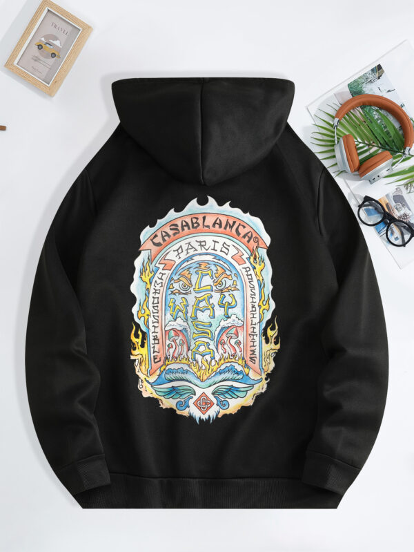 Men'S Casual "CASABLANCA PARIS" Graphic Hoodie with Kangaroo Pocket - Green, Drawstring, All-Season Pullover, Casual Wear Hoodie|Graphic Hoodie|Comfortable Fit, Essential Hoodie - Image 8