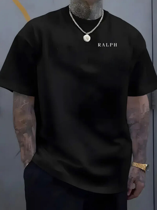 1pc Men'S Summer "Ralph" Print Casual T-Shirt - Crew Neck, Short Sleeve, Regular Fit, Slight Stretch Fabric, Geometric Pattern, Perfect for Adult Outdoor Activities - Image 3
