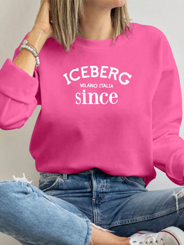 ICEBERG Milano Italy Since Casual Women'S Sweatshirt, Polyester 100% Crew Neck Long Sleeve Pullover, Solid Color Knit Fabric, 250g/m², Winter Fashion - Image 3