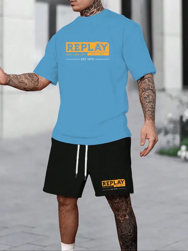 REPLAY New York City Fashion Set - Men'S Black Shorts & White T-Shirt Combo, Casual Sporty Style with Drawstring Waist, Crew Neck, Stretch Fabric, Summer Activewear|Urban Fashion|Polyester Fabri - Image 8