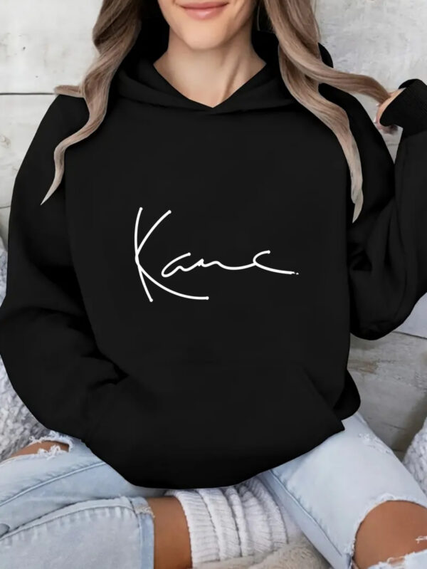 Women's Light Gray Hooded Sweatshirt with "KANE" Letter Print - Casual Long Sleeve Pullover, All-Season Comfort, Front Pocket, Machine Washable, Comfortable Pullover | Durable Fabric - Image 6