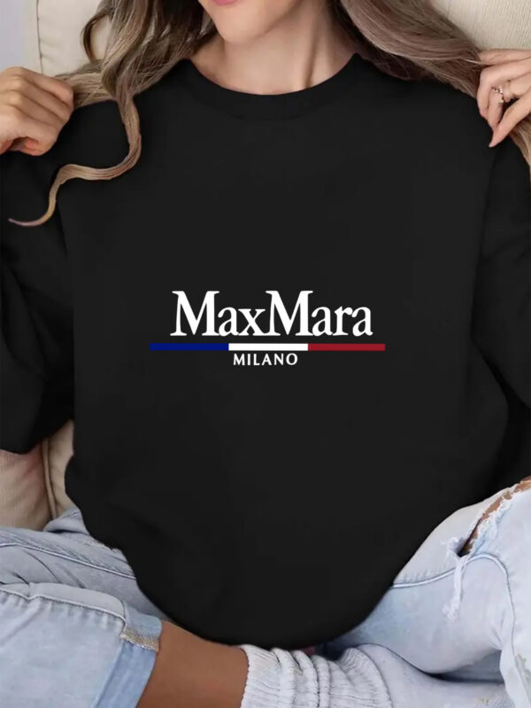 Women'S Max Mara Printed Crew Neck Sweatshirt, Casual Long Sleeve Pullover with "Maxmara" Design, All-Season Comfort, Soft Polyester Blend, Machine Washable, Everyday Comfort Apparel | Trendy Casual Style | Stretchy Fabric - Image 9