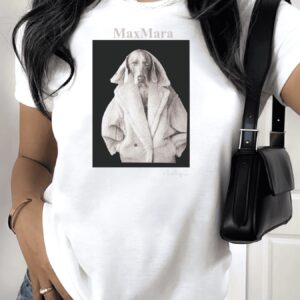 Women'S Max Mara Graphic Tee - Vintage Print, Short Sleeve, Round Neck, Casual Comfort Fit, White with Black & Golden Design, All-Season Versatile Top for Casual Attire