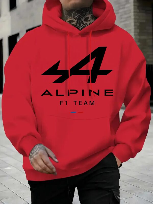 Men'S Stylish "Alpine F1 Team" Graphic Hoodie - Blue, Casual, All-Season Pullover with Pockets, Casual Wear|Bold Print Hoodie|Comfortable Fit, Essential Hoodie - Image 4