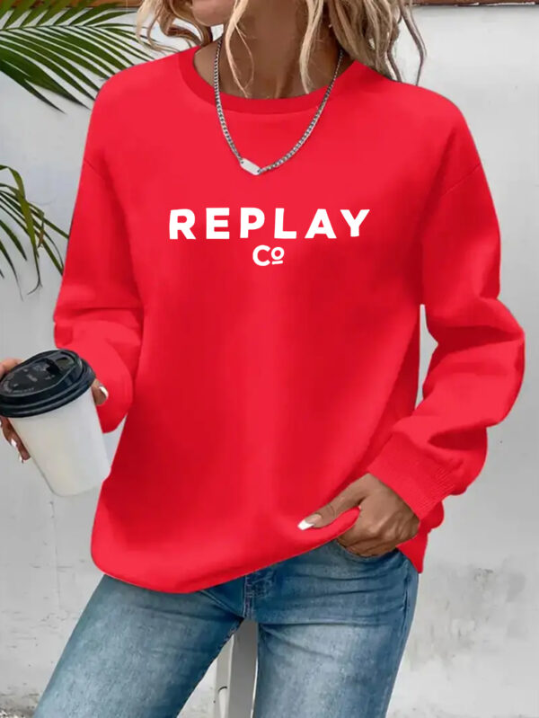 Y2K Women's Casual Long Sleeve Pullover Sweatshirt - Black with White Letter Print, Round Neck, Machine Washable, Autumn Winter Fashion Top, Cute Sweatshirts - Image 3