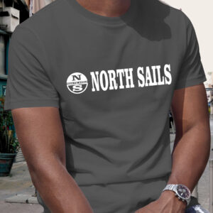 Men'S "NORTH SAILS" Graphic T-Shirt - Casual Crew Neck, Short Sleeve, Summer Fashion Top with Sailing Ship Design, Dark Color, Lightweight Polyester Blend for Casual Attire