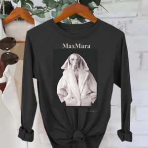 Women'S Max Mara Vintage Print Long Sleeve Crew Neck Top - Casual Comfort Fit, Classic Design with Dog in Coat Illustration, Soft Polyester Fabric, Perfect for Casual Attire