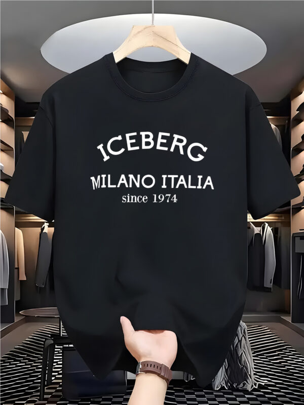Men'S Casual Crew Neck T-Shirt - Iceberg Milano Italia Graphic, White, Slight Stretch Fabric, Summer Style, Adult Sizes - Image 7