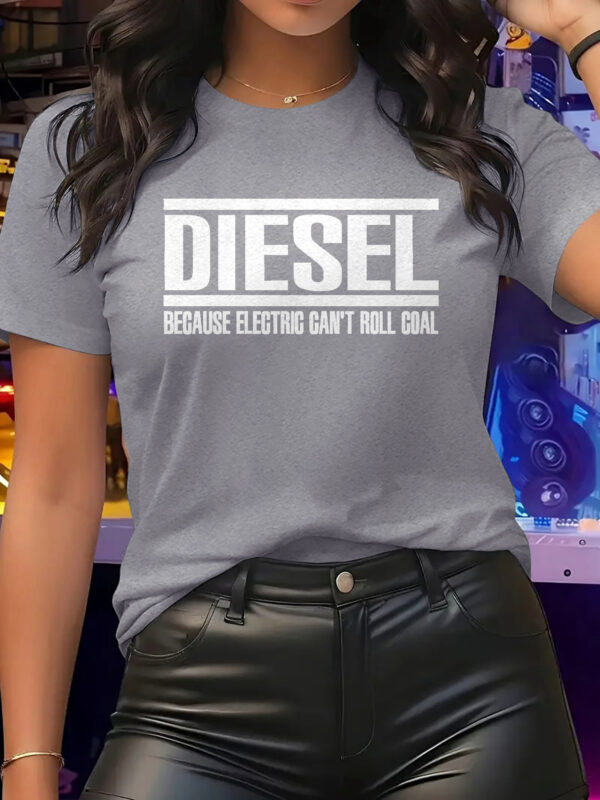 Women'S Casual Crew Neck Polyester T-Shirt with Bold "DIESEL" Letter Print, Short Sleeve, Regular Length - Perfect for Spring & Summer, Diesel Enthusiast Apparel | Dieselthemed Apparel | Durable Polyester - Image 5