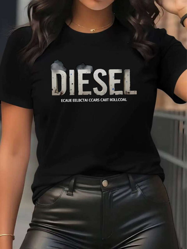 Women'S Diesel Graphic T-Shirt - Casual Crew Neck Short Sleeve Tee with Vintage Fuel Truck Print, Soft Polyester Blend, S-XXL Sizes Available, Diesel T Shirt - Image 3