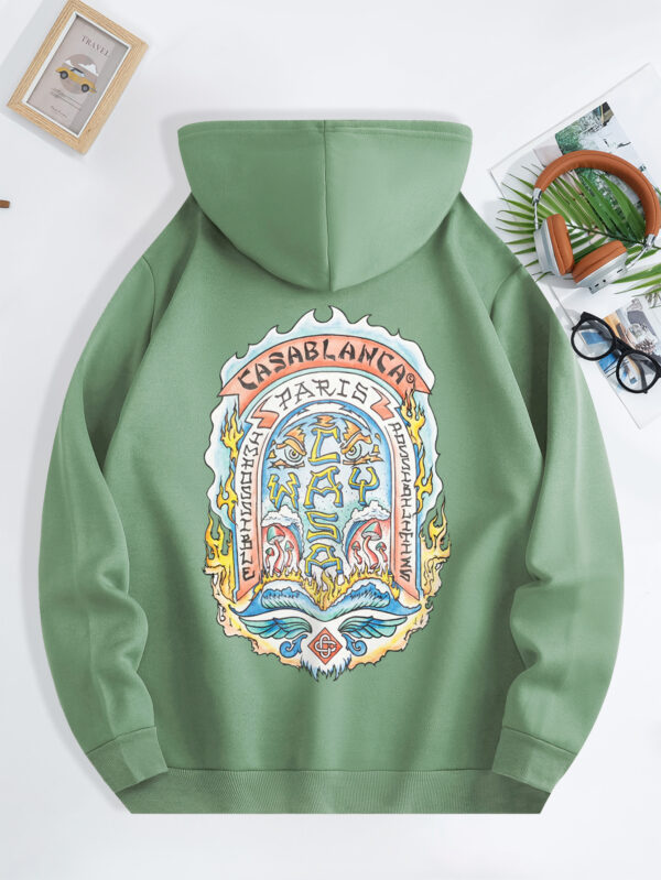 Men'S Casual "CASABLANCA PARIS" Graphic Hoodie with Kangaroo Pocket - Green, Drawstring, All-Season Pullover, Casual Wear Hoodie|Graphic Hoodie|Comfortable Fit, Essential Hoodie - Image 6
