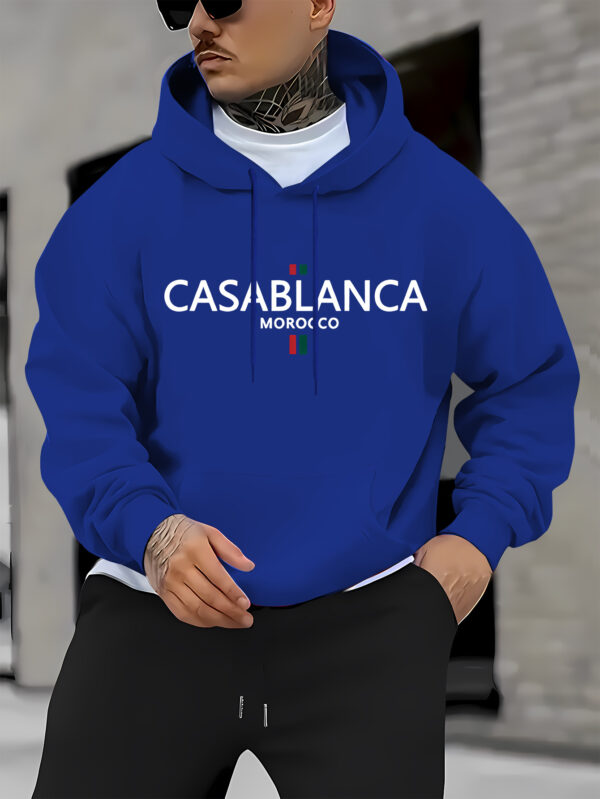 Men'S Red Casablanca Graphic Hoodie - Moroccan-Inspired Long Sleeve Sweatshirt with Pockets, Casual Outdoor Active Wear, Long Sleeve Hoodi - Image 4