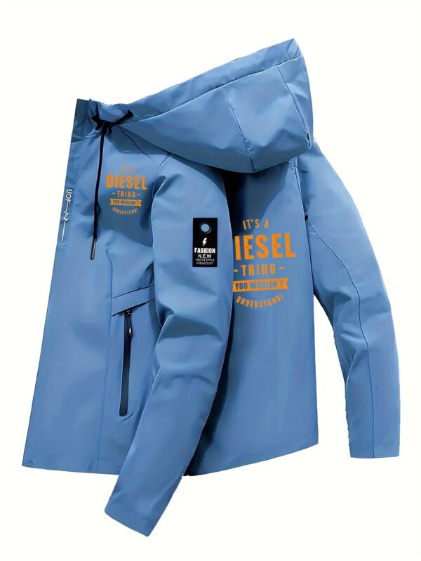 Men'S Casual Bomber Jacket with "DIESEL" Print - Lightweight Polyester, Zip-Up Hooded Streetwear Coat, Regular Fit, Non-Stretch Fabric, Zippered Pockets, Urban Fashion Outerwear - Image 3
