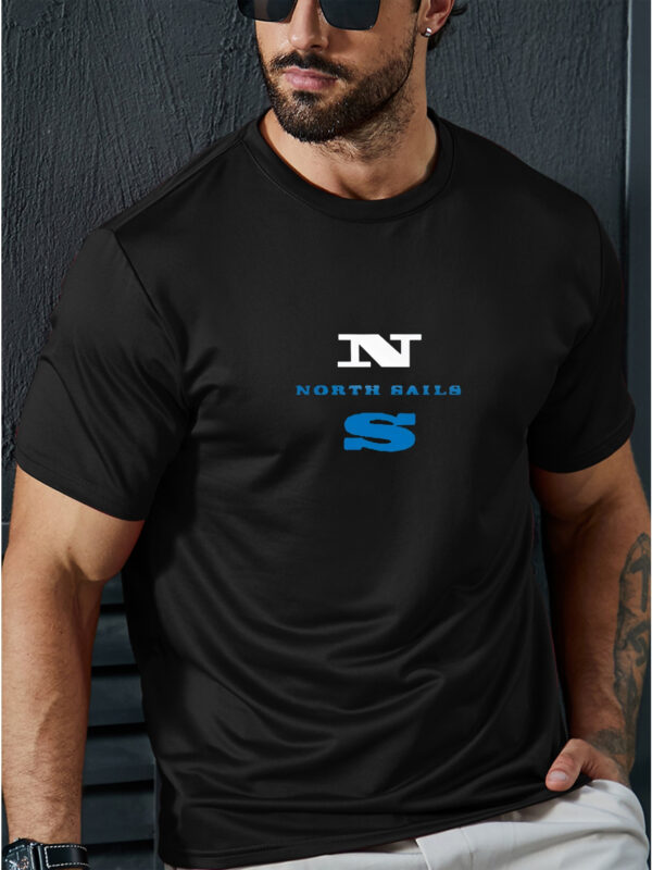 Men'S F407 North Rails Graphic Tee - Casual Summer Short Sleeve T-Shirt, Comfortable Stretch Fabric, Round Neck, Gray with Blue Logo & Bow Design, Lightweight & Breathable for Casual Attir - Image 3