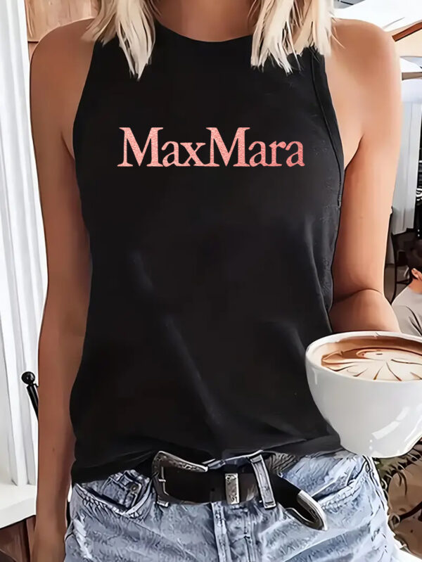 [MAXI MARA Tank Top] Soft Polyester-Spandex Blend Women's Sleeveless Tank Top | 1pc, Round Neck, Machine Washable, All-Season Casual & Athletic Wear, Bold Pink "MAXI MARA" Letter Print - Black/Dark Gray/Rose/Blue/Orange/White - Image 3