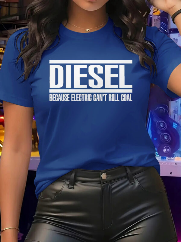 Women'S Casual Crew Neck Polyester T-Shirt with Bold "DIESEL" Letter Print, Short Sleeve, Regular Length - Perfect for Spring & Summer, Diesel Enthusiast Apparel | Dieselthemed Apparel | Durable Polyester