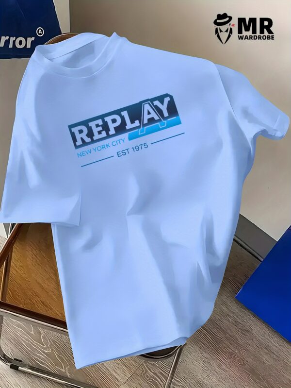 REPLAY Men's Casual Short Sleeve T-Shirt - 100% Polyester Summer Round Neck Tee with Bold Letter Graphic, Machine Washable & Versatile Casual Attire, Leisure Outfit, Streetwear Style, Durable Construction, Basic Top, Young Adults - Image 2