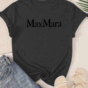 MaxMara Women's Short Sleeve T-Shirt - Bold MAX MARA Print, Soft Breathable Fabric, Relaxed Fit Round Neck, Casual Casual Attire, Machine Washable, Spring Summer Fall Essential, Seasonal Versatility, Classic Round Neck, Comfortable Tee