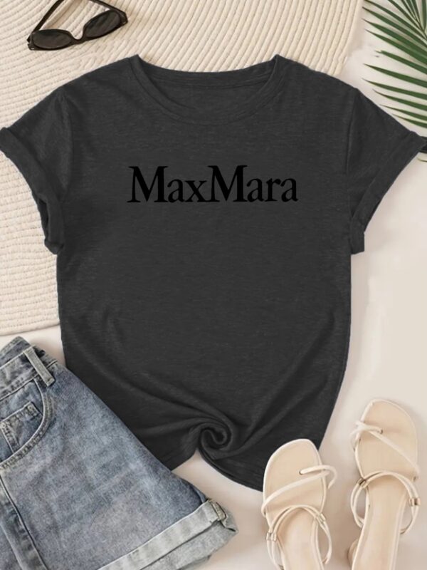 MaxMara Women's Short Sleeve T-Shirt - Bold MAX MARA Print, Soft Breathable Fabric, Relaxed Fit Round Neck, Casual Casual Attire, Machine Washable, Spring Summer Fall Essential, Seasonal Versatility, Classic Round Neck, Comfortable Tee