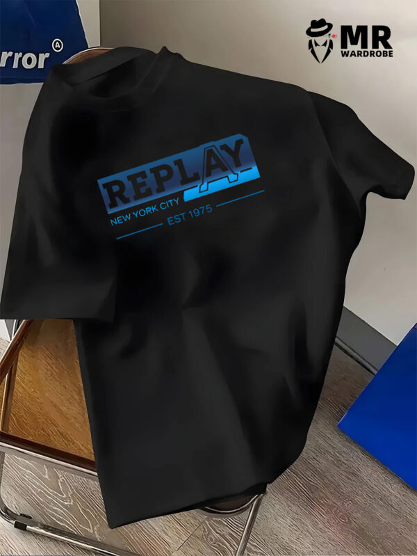 REPLAY Men's Casual Short Sleeve T-Shirt - 100% Polyester Summer Round Neck Tee with Bold Letter Graphic, Machine Washable & Versatile Casual Attire, Leisure Outfit, Streetwear Style, Durable Construction, Basic Top, Young Adults - Image 4