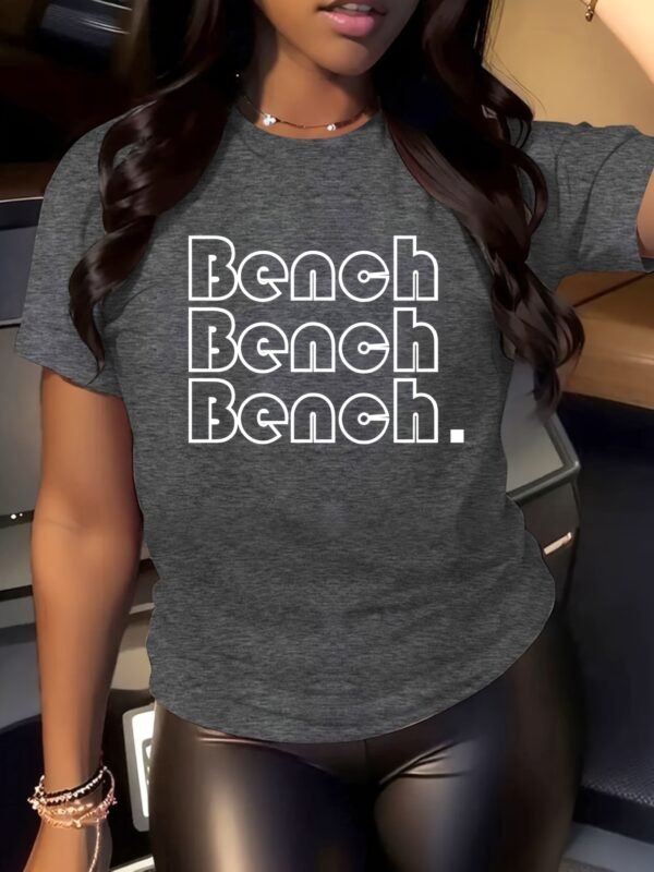 Women'S Casual "BENCH" Letter Print T-Shirt - Short Sleeve Crew Neck, Soft Polyester Fabric, Spring/Summer Fashion Top for Casual Attire, Ladies T Shirt - Image 2
