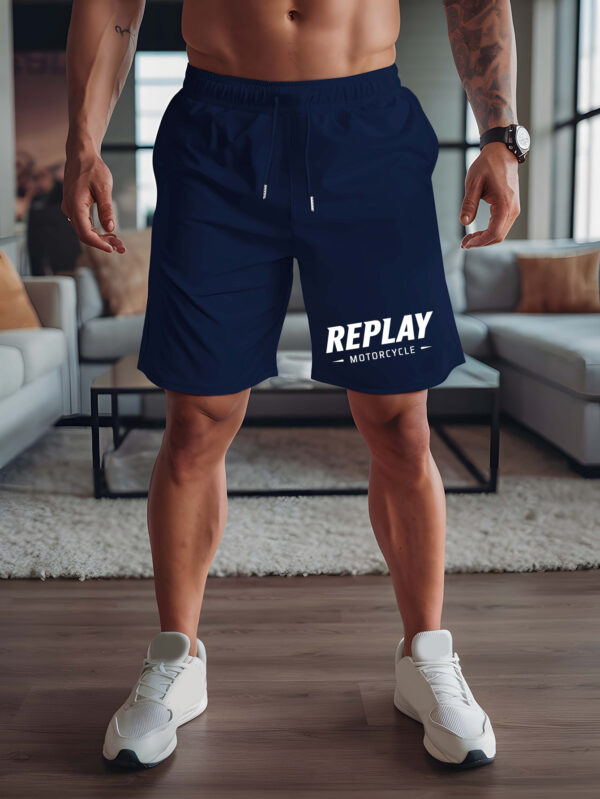 Replay Motorcycle Men's Summer Casual Shorts with Bold "REPLAY" Lettering - Elastic Waistband, Lightweight Breathable Fabric for Outdoor Sports, Beach Vacations & American Streetwear Style, Motorcycle Gear, Sporty Design - Image 10