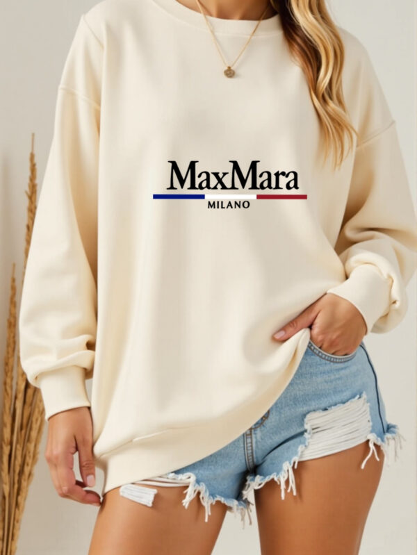 Women'S Max Mara Printed Crew Neck Sweatshirt, Casual Long Sleeve Pullover with "Maxmara" Design, All-Season Comfort, Soft Polyester Blend, Machine Washable, Everyday Comfort Apparel | Trendy Casual Style | Stretchy Fabric - Image 5