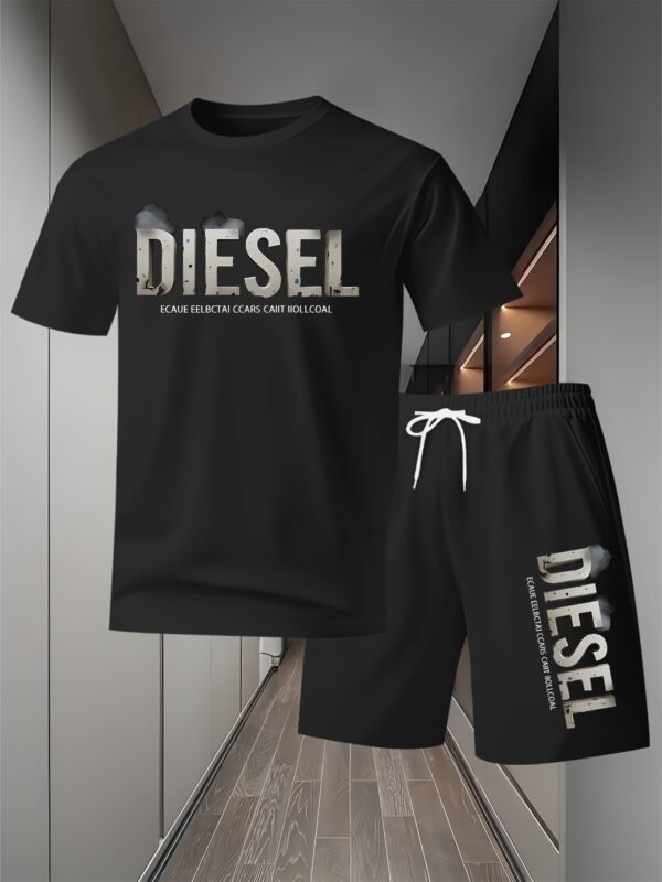 Diesel Graphic T-Shirt & Shorts Set - Breathable Polyester, Quick-Dry, Soft & Comfortable for Outdoor Sports, Beach, Travel, Parties - Casual Streetwear with Diesel Logo Design, Beach Attire | Diesel Logo Shirt | Quickdry Fabric, Sweat-Resistant - Image 3