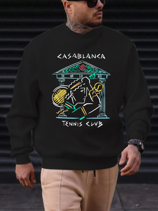 Men's Casual Round Neck Sweatshirt - Vibrant Red with Artistic Tennis & Music Graphic Print, Soft Machine-Washable Fabric, Regular Fit for Casual Attire, Streetwear Fashion, Statement Apparel, Durable Clothing, Unisex Apparel, Fashion Enthusiasts, Urban Style, Trendy Apparel, Highquality Clothing, Stylish Top, Young Adults - Image 8