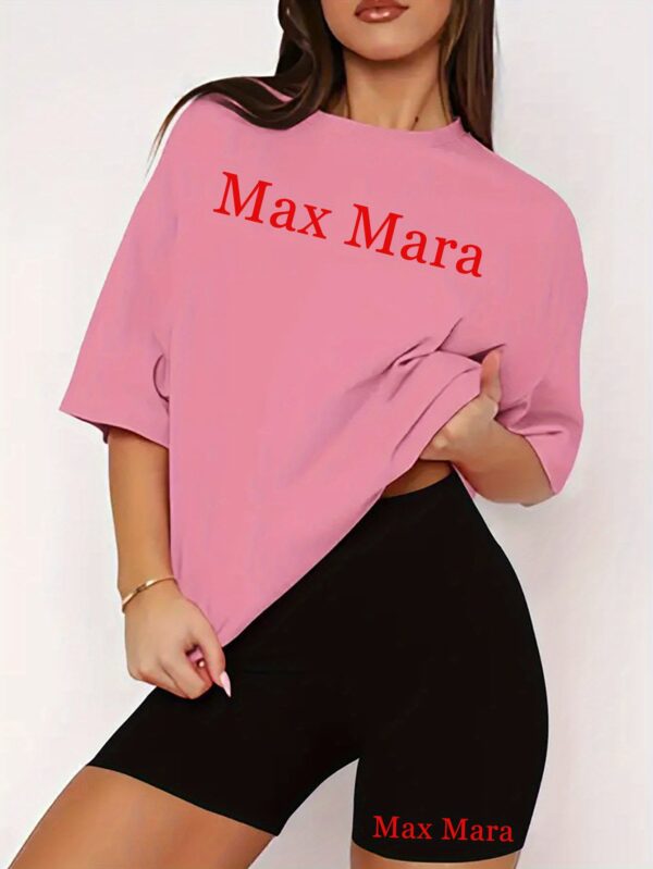 Max Mara letter printed casual shorts set, paired with round neck short sleeved T-shirt and tight shorts, Women's fashionable clothing - Image 2